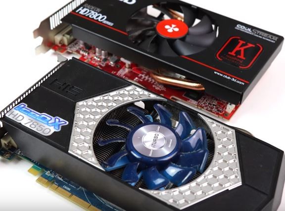 Old Radeon video cards, not the new Polaris 10 and Polaris 11 GPUs, are shown in the image