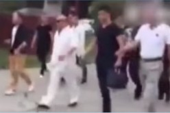 A screengrab of the video showing gangster Cheng Youzhe being accompanied by fellow gang members after being released from prison.