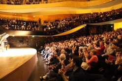 Li Yundi takes a bow as the audience applauds him at the Philharmonie de Paris (Paris Philharmonic Hall) in Paris, France, on April 13, 2016.