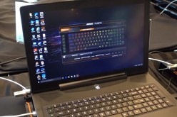 Aorus X7 Pro, which has two GTX 1080m cards in SLI and not the GTX 1080 or GTX 1070, sits on a table at Computex 2016
