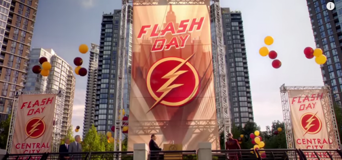 As the protector and savior of Central City, "The Flash" is presented the key to the doors of the city during a ceremony for his honor.  