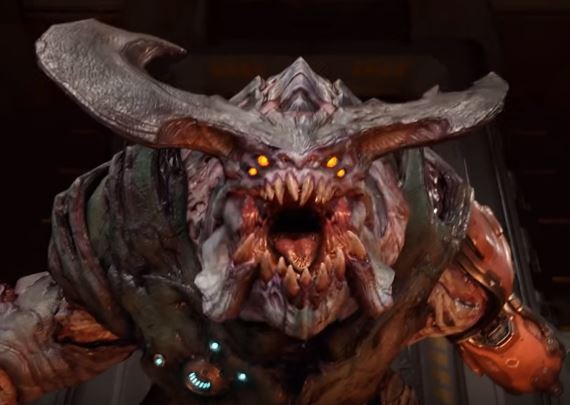 The Cyberdemon boss from Doom 2016, which contains satanic imagery in the soundtrack