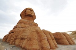 A Great Sphinx of Giza replica pictured at the Lanzhou Silk Road Cultural Relics Park in Lanzhou, Northwest China's Gansu Province, on May 31, 2016. 