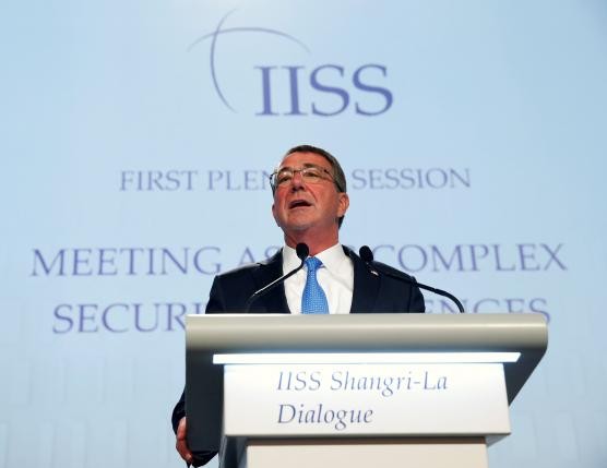 U.S. Defense Secretary Ash Carter talks during the 2016 Shangri-La Dialogue.
