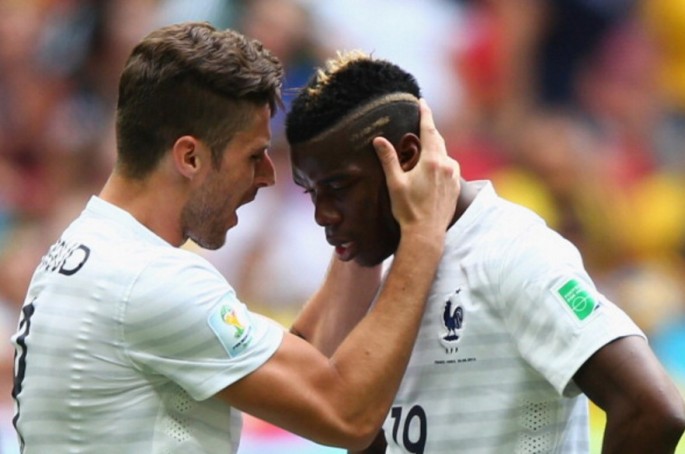 France standouts Olivier Giroud (L) and Paul Pogba.