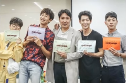  Actors Lee Kwang Soo, Seo Kang Jun, Park Jung Min, Lee Dong Hwi and Cho Jin Woong show their script for tvN's 