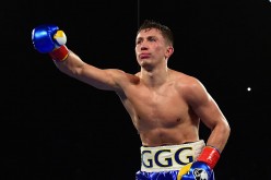 Gennady Golovkin of Kazakhstan celebrates a second round TKO of Dominic Wade during his unified middleweight title fight at The Forum on April 23, 2016 in Inglewood, California.