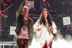 'Love the Way You Lie' collaborators Eminem and Rihanna perform onstage at the 2014 MTV Movie Awards at Nokia Theatre L.A. Live on April 13, 2014 in Los Angeles, California. 