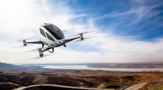 The Ehang 184 can carry a passenger and fly for 23 minutes.