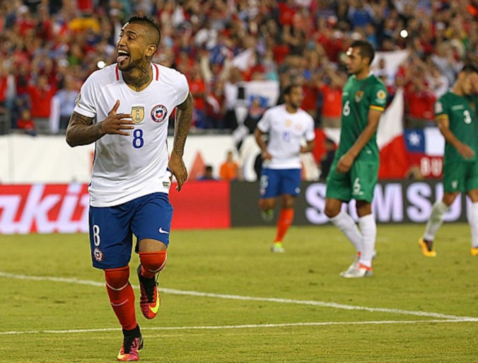 Chile midfielder Arturo Vidal scores a brace against Bolivia.