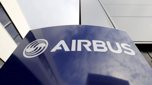 Airbus's company logo is pictured at the Airbus headquarters in Toulouse, in this Dec. 4, 2014 file photo.
