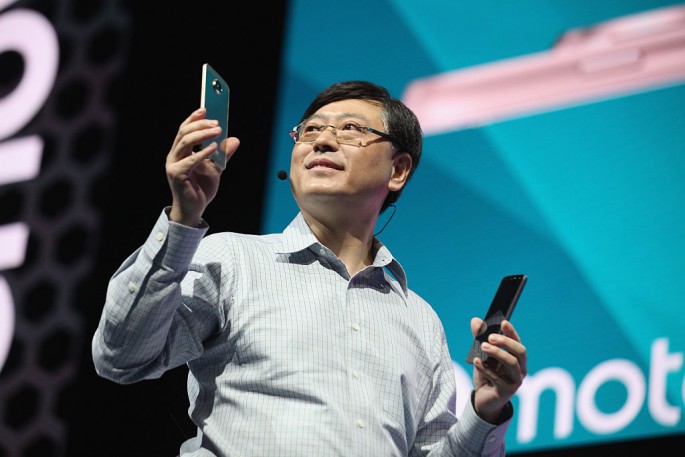 Yang Yuanqing, Lenovo CEO, reveals the Moto Z Family and Moto Mods ecosystem at Lenovo Tech World at The Masonic Auditorium on June 9, 2016 in San Francisco, California. 