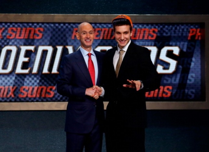 Serbian shooting guard Bogdan Bogdanovic (R) with NBA Commissioner Adam Silver during the 2014 NBA Draft.
