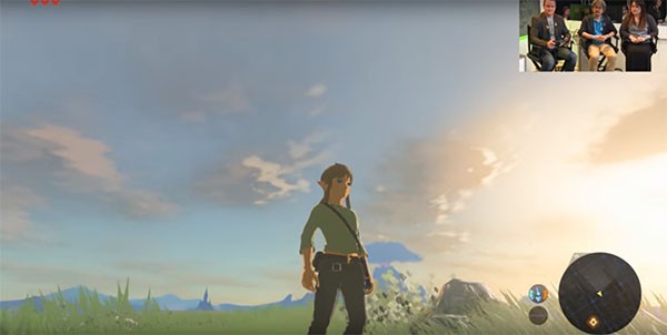 "Zelda: Breath of the Wind" protagonist Link views the whole landscape before him as the game was being tried out as a demo during the Nintendo E3 2016 press conference.