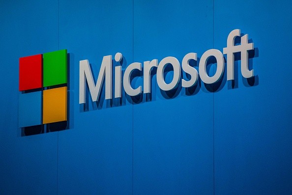 A logo sits outside the Microsoft pavilion during the second day of the Mobile World Congress 2015 at the Fira Gran Via complex on March 3, 2015 in Barcelona, Spain. 