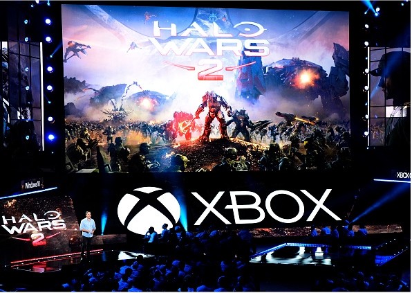 343 Industries studio head Dan Ayoub unveils 'Halo Wars 2' during Microsoft's press conference June 13, 2016 in Los Angeles.