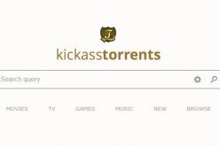 The homepage of KickassTorrents shows the search bar and the different categories