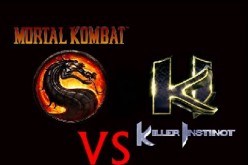 Symbols of two iconic games suggesting a crossover, 'Mortal Kombat' vs. 'Killer Instinct'.