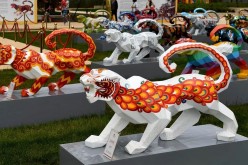Tiger sculptures made by students and teachers from Yunnan Nationalities University.