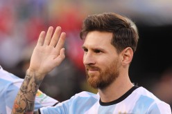 Lionel Messi #10 of Argentina during team presentations before the Argentina Vs Chile Final match of the Copa America Centenario USA 2016 Tournament at MetLife Stadium on June 26, 2016.