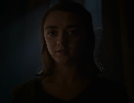Arya Stark's (Maisie Williams) countenance is shown after killing Lord Walter Frey, a scene of "Game of Thrones" season 6 finale after killing Lord Walter Frey.   
