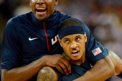 Kevin Durant (L) and Carmelo Anthony with Team USA.