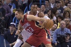 New Orleans Pelicans power forward Ryan Anderson posts up against Oklahoma City's Russell Westbrook.