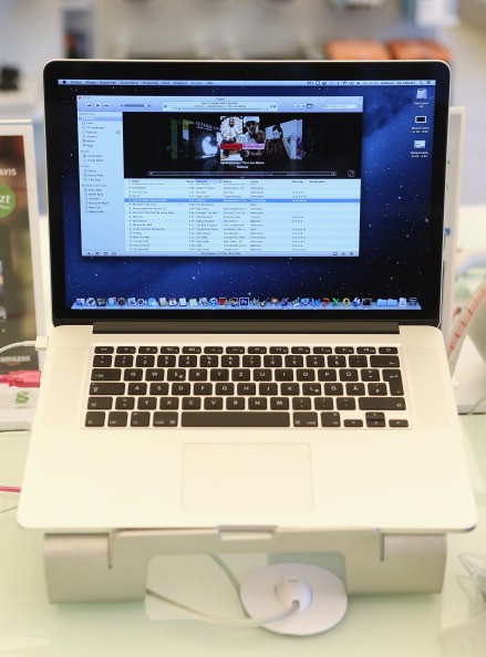An Apple MacBook Pro laptop computer with Retina display stands on a table at a Gravis Apple retailer on Nov. 6, 2012 in Berlin, Germany. 