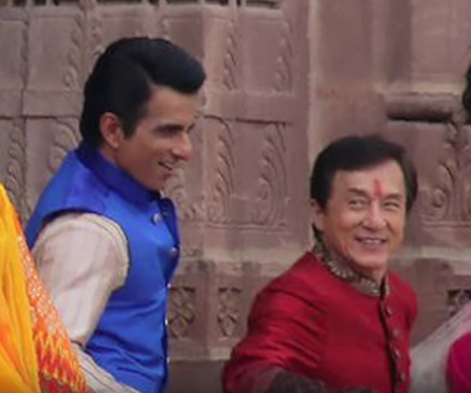  Indian actor-model Sonu Sood dances with Jackie Chan in a scene in "Kung Fu Panda."