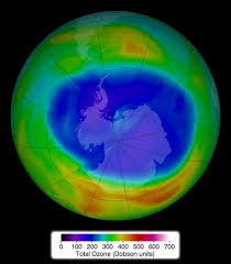 A satellite photograph showing the ozone hole over the Antarctic, measuring about 9.3 million square miles.