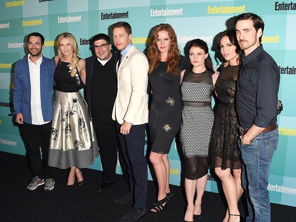 With Edward Kitsis and Adam Horowitz, "Once Upon a Time" stars Jennifer Morrison,Josh Dallas, Rebecca Mader, Emilie de Ravin, Lana Parrilla and Colin O'Donoghue attend a Comic-Con 2015 event.