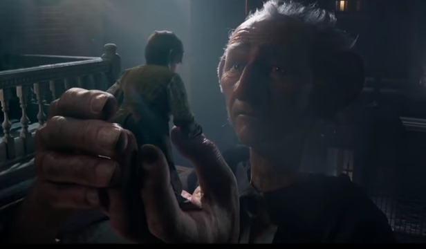 A scene in Steven Spielberg's "The BFG" has the giant (Mark Rylance) holding Sophie (Ruby Barnhill).  