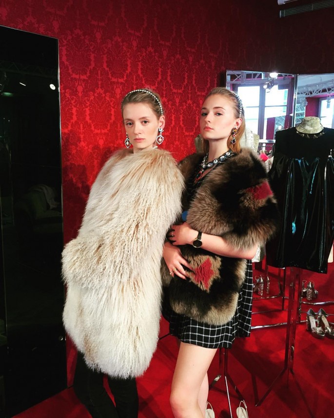 Sophie is posing with a full-view of her outfit alongside her stylist Rebecca.