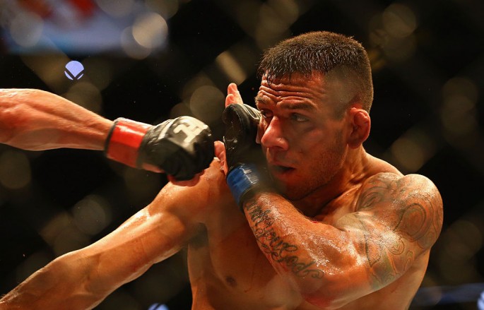 Rafael dos Anjos in the Lightweight Title bout during the UFC 185 event at American Airlines Center on March 14, 2015 in Dallas, Texas.