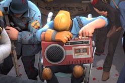 The BLU engineer plays the victory song for the competitive winners RED team in Team Fortress 2 