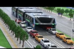 A prototype shows the futuristic Transit Elevated Bus (TEB) or 