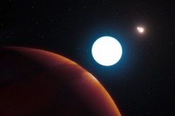 This artist's impression shows a view of the triple-star system HD 131399 from close to the giant planet orbiting in the system. The planet is known as HD 131399Ab and appears at the lower-left of the picture.