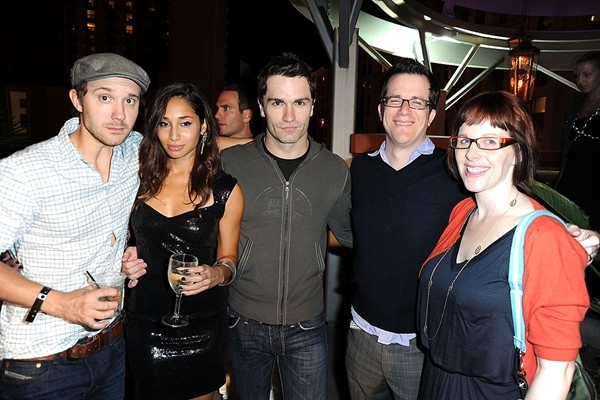Sam Huntington, Meaghan Rath, Sam Witwer and producers Jeremy Carver and Anna Fricke arrive at SyFy/E! Comic-Con Party at Hotel Solamar on July 23, 2011 in San Diego, California. 