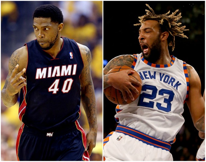 Udonis Haslem (L) and Derrick Williams.