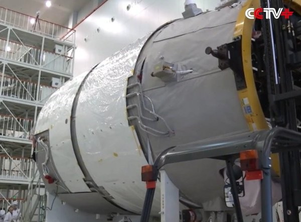 The Tiangong-2 space laboratory during its construction. The spacecraft is currently undergoing final testing for its launch in September. 