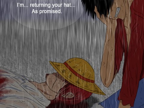 Luffy of "One Piece"  cries over the death of Shanks.