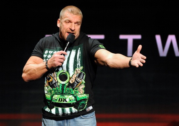 Triple H speaks at a news conference announcing the WWE Network at the 2014 International CES at the Encore Theater in Las Vegas.