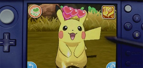 Pokemon Pikachu is being petted by its owner in "Pokemon Sun and Moon's" new feature.