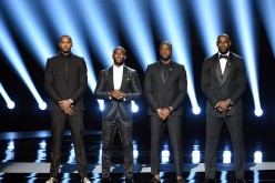 (L-R) Carmelo Anthony, Chris Paul, Dwyane Wade and LeBron James deliver their opening speech during the 2016 ESPY Awards in Los Angeles.