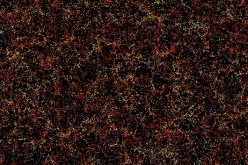 This is a section of the three-dimensional map constructed by BOSS. The rectangle on the far left shows a cut-out of 1000 sq. degrees in the sky containing nearly 120,000 galaxies, or roughly 10% of the total survey.