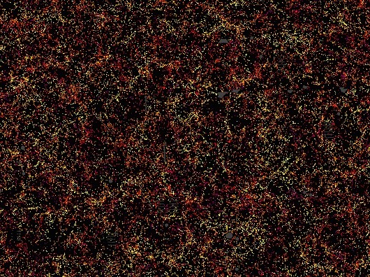 This is a section of the three-dimensional map constructed by BOSS. The rectangle on the far left shows a cut-out of 1000 sq. degrees in the sky containing nearly 120,000 galaxies, or roughly 10% of the total survey.
