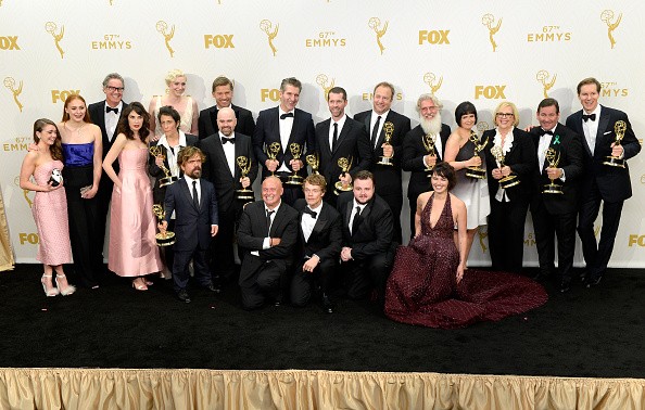 The "Game of Thrones" cast pose in the press room at the 67th Annual Primetime Emmy Awards in 2015.   