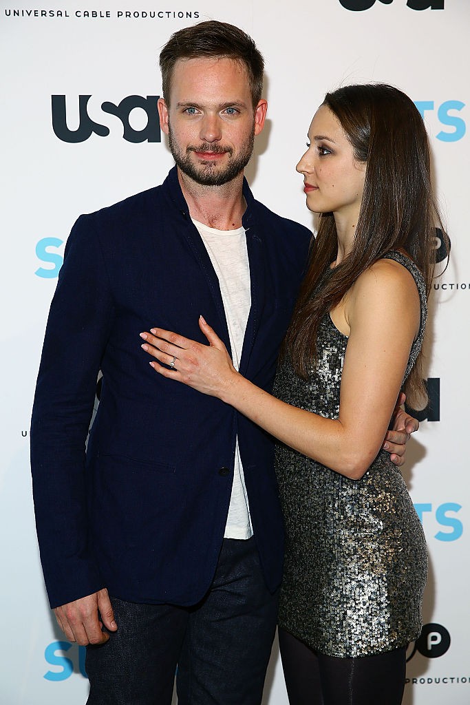 Patrick J. Adams and Troian Bellisario attend the Patrick J. Adams Exhibition Opening of 'SUITS' Gallery at 402 West 13th Street on January 22, 2015 in New York City. 