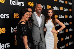 Ata Johnson (L), Jasmine Johnson, Dwayne Johnson and Lauren Hashian (R) attend the HBO 