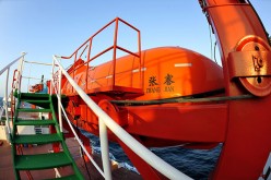 Photo taken on July 15, 2016 shows the lifeboat on the “Zhang Jian”, a Chinese deep-sea explorer ship. 